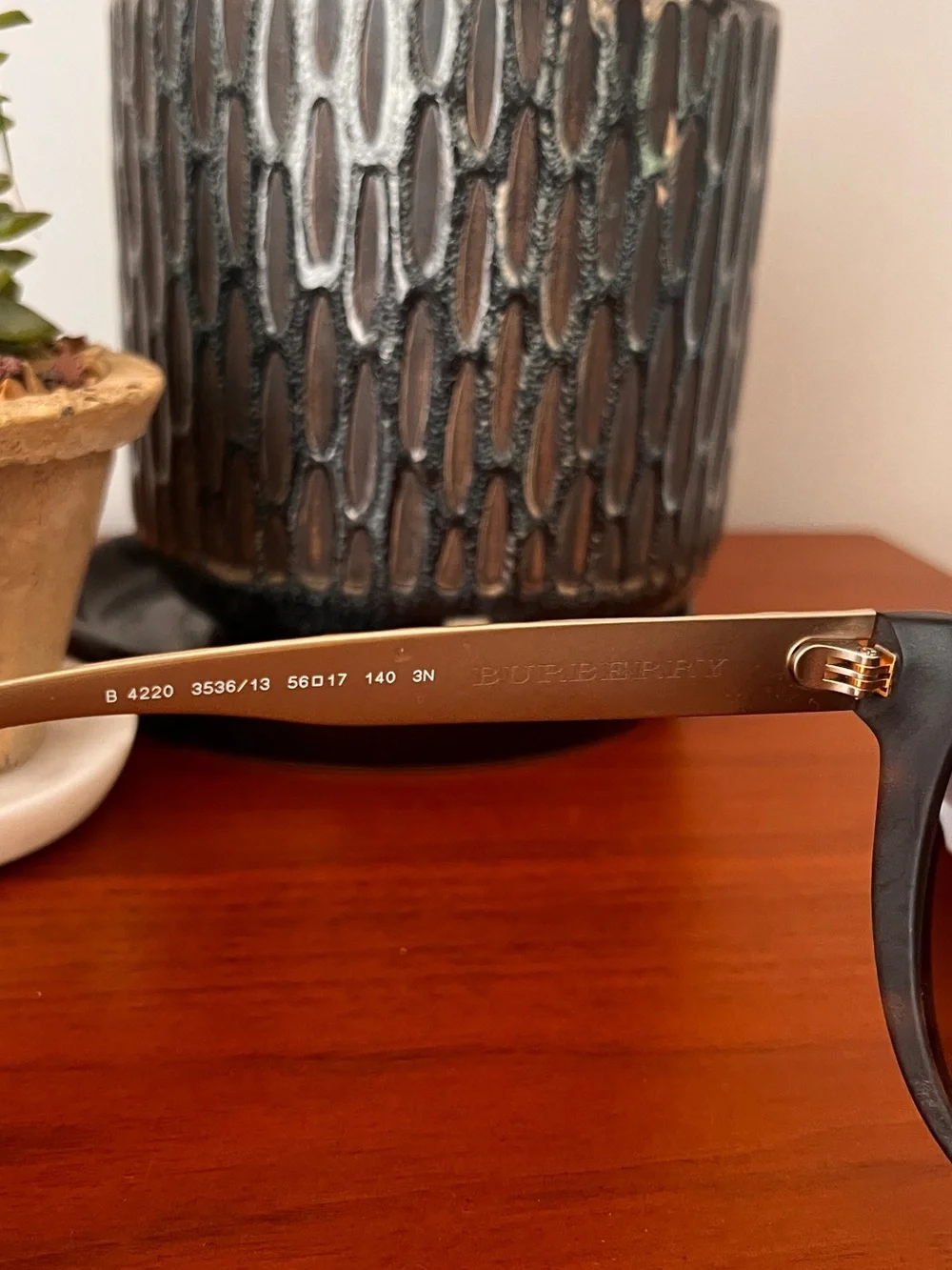 Burberry B4220 Cat Eye Sunglasses with Gold Plaid Temples